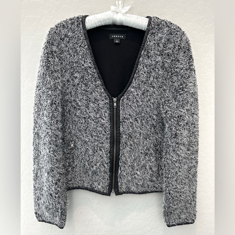 TROUVÉ | Cropped Contemporary Black White Textured Zip Jacket | Size Large
